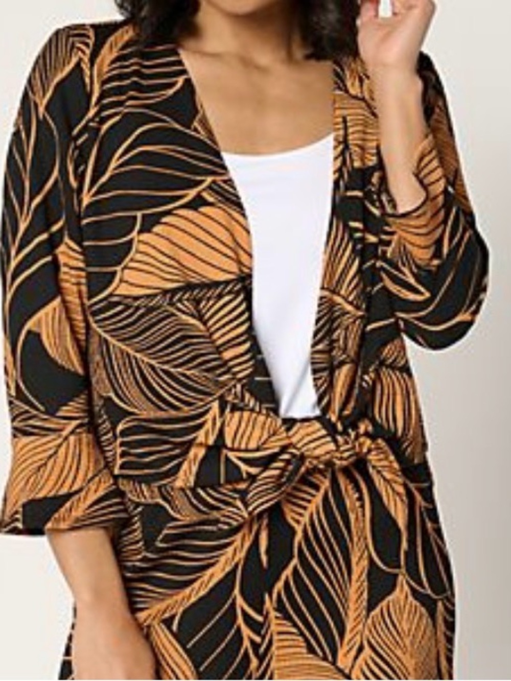 Susan Graver Printed Textured Knit Flounce-Sleeve Tie Front Shrug